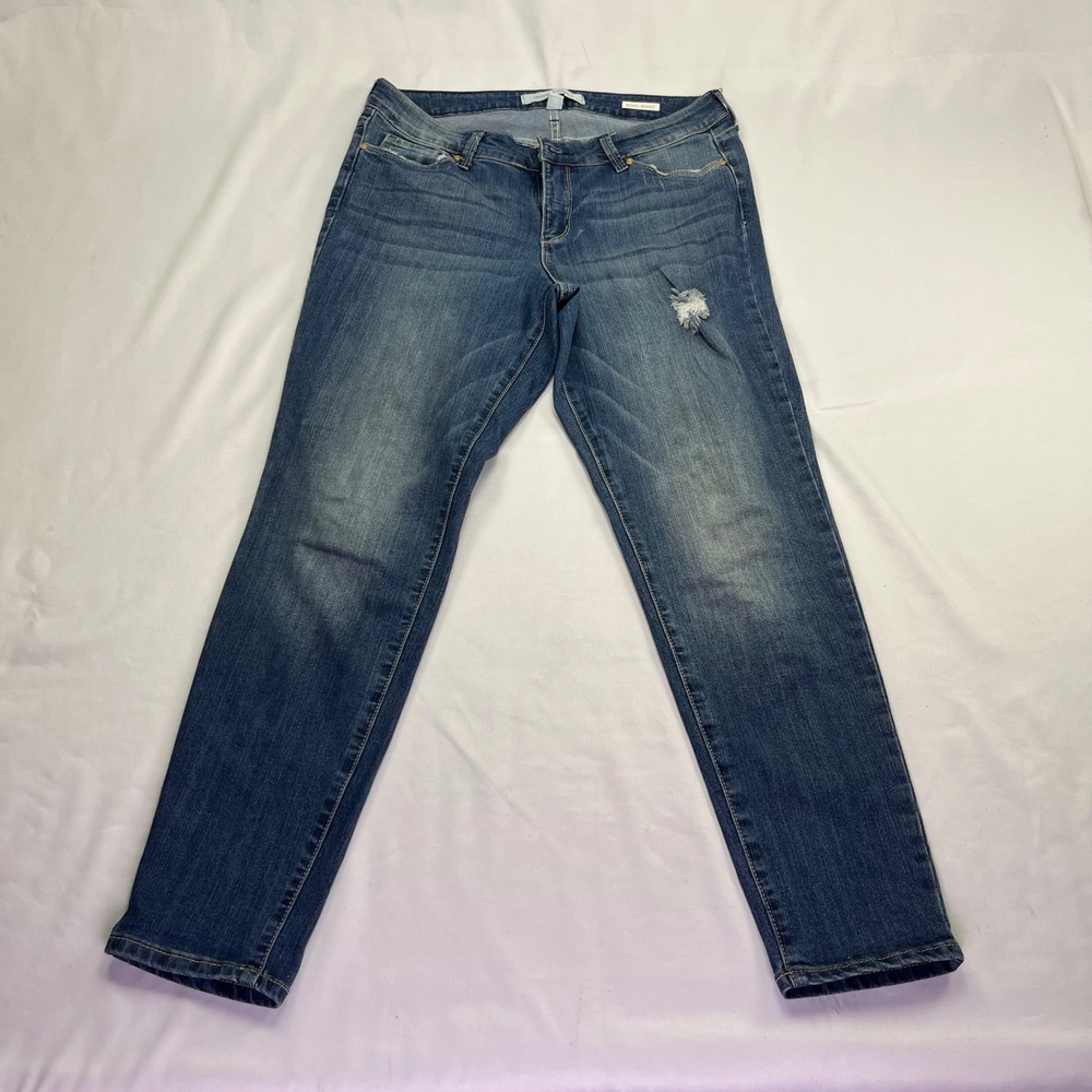 Vintage America Boho Skinny Jeans Blue Dark Wash Whisker Faded Denim 12/31